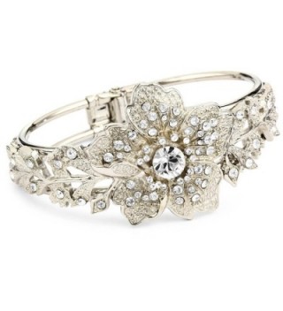 1928 Bridal Silver Tone Vintage-Inspired Floral Cuff Bracelet - CN115V1L6TJ