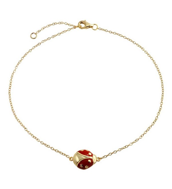 Bling Jewelry Gold Plated 925 Silver Anklet Red Enamel Ladybug - CS11K4XBD9R