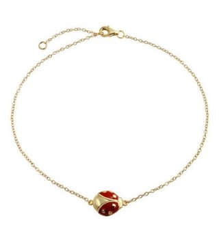 Bling Jewelry Gold Plated 925 Silver Anklet Red Enamel Ladybug - CS11K4XBD9R