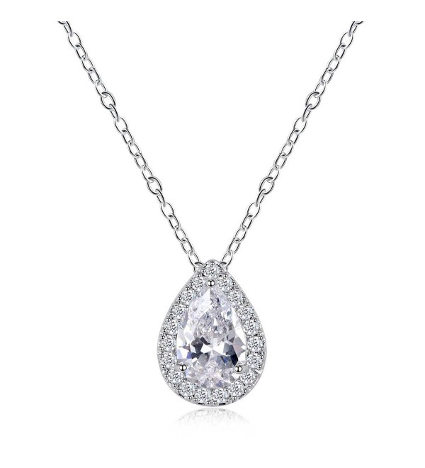 Odette Micro-Pave CZ Framed Pear-Shaped Solitaire Necklace Pendant - Elegant Bridal Jewelry - Silver - CM12OCIW6BP