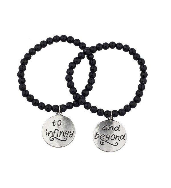 Lux Accessories Black Beaded To Infinity & Beyond BFF Best Friends Matching Bracelet Set. - Silver - CP120RWTA1L