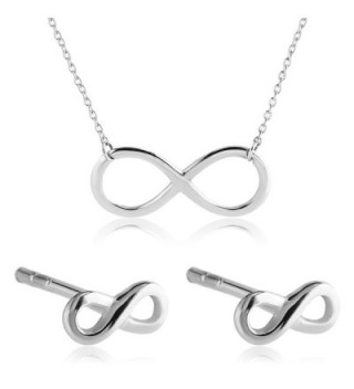 Rhodium Plated Silver Tone Delicate Infinity Symbol Stud Earrings Including Infinity Necklace with Gift Box - CZ11ZV5NLCZ
