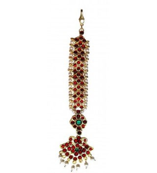 Temple Jewelry Tika Nettichutti with maroon and green stones for Bharatanatyam and Kuchipudi dance - CI119CI2QQ9