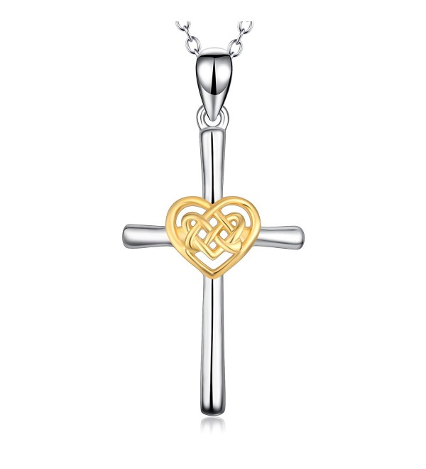 YFN Simple Jewelry 925 Sterling Silver Platinum Polished Celtic Knot Cross Heart Pendant Necklace 18" - C5184G76L0W