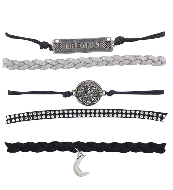 Lux Accessories Black Grey Dream It Celestial Crescent Moon Arm Candy Set 5PC - CS12LO54WWN