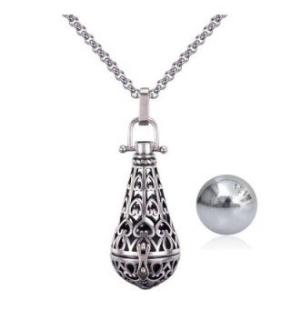 Antique Silver Teardrop Pendant 16MM Harmony Music Ball Mexican Bola Locket Pregnancy Necklace 30" - CW188L4ENCT