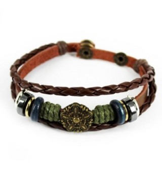 Wild Wind Unique Art Metal Button Ring Braided Leather Adjustable Wrap Bracelet - CH127CFN9WX