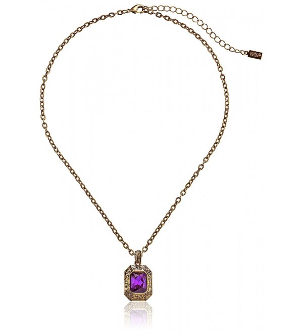 1928 Jewelry "Deep Siberian" Faceted Square Adjustable Pendant Necklace - Amethyst / Gold-Tone - CI110GT78EN