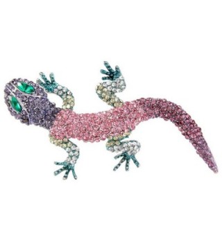 EVER FAITH Women's Austrian Crystal Cute Insect Lizard Brooch Silver-Tone - Muticolor - CX11BGDMUQJ