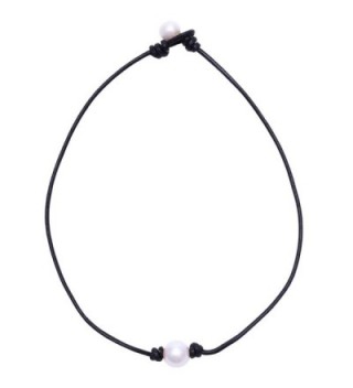 Aobei Pearl Single Cultured Freshwater Pearl Necklace Choker for Women Genuine Leather Jewelry Handmade - C512BSL62ML