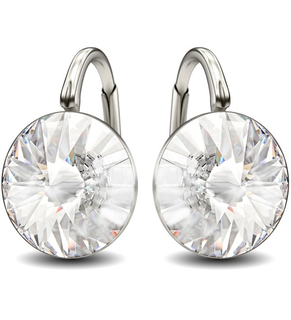 Sterling Silver Made with Swarovski Crystals Clear Round Leverback Earrings- 0.70" - CA11LO3CJCV