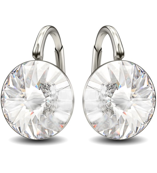 Sterling Silver Made with Swarovski Crystals Clear Round Leverback Earrings- 0.70" - CA11LO3CJCV