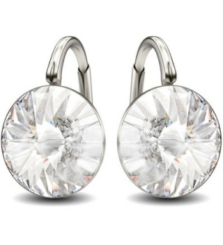 Sterling Silver Made with Swarovski Crystals Clear Round Leverback Earrings- 0.70" - CA11LO3CJCV