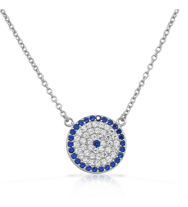 925 Sterling Silver Evil Eye Hamsa White Blue CZ Pendant Necklace - White - CD11OBCMYAX