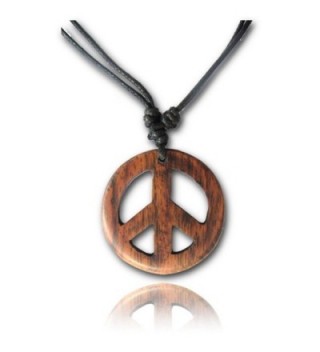 Earth Accessories Adjustable Length Organic Wood Peace Sign Pendant Necklace - Brown Peace Sign - CB12NSNFE0M