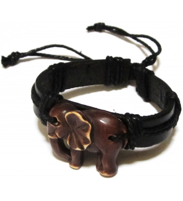 Brown Elephant Bracelet - Black Leather Bracelet - Indian Elephant Bracelet - CQ11HS0C825