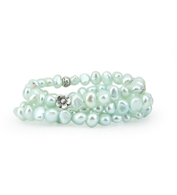 Genuine Freshwater Cultured Pearl 7-8 mm Light Blue Stretch Bracelets base-metal-beads (Set of 3) 7.5" - CY11C6GH4H5