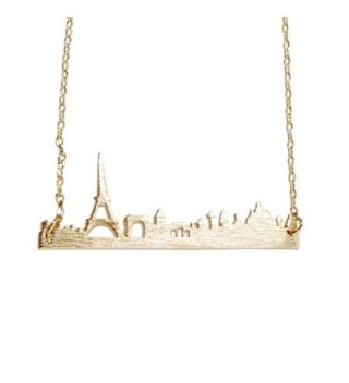 Art Attack Goldtone Paris France City French Skyline Cityscape Eiffel Tower Outline Pendant Necklace - CF12GU4XXTV