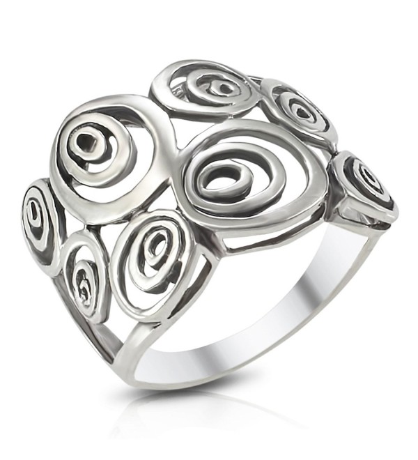MIMI Sterling Silver Wide Geometric Spiral Swirl Ring - C6119XWBBFV
