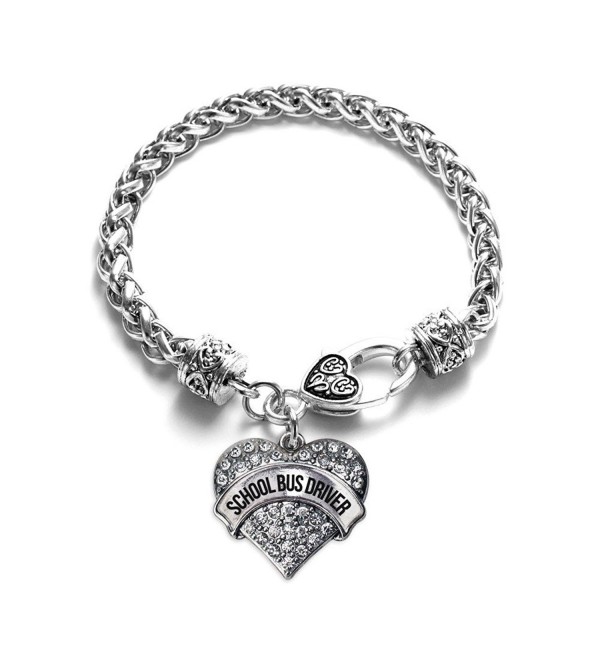 Inspired Silver School Bus Driver Pave Heart Charm Bracelet - CK12F651SMJ