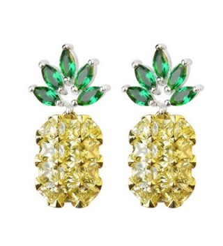 S925 Sterling Silver 18K Gold Plated CZ Two-tone Green Leaf Crystal and Pineapple Women Dangle Drop Earrings - C01820S3GGO