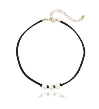 Pomina Suede Choker Necklaces- 16 inches - Black - CX187C4TSTI