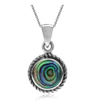 Abalone/Paua Shell Inlay 925 Sterling Silver Rope Solitaire Pendant w/ 18 Inch Chain Necklace - CX128FH4XOP