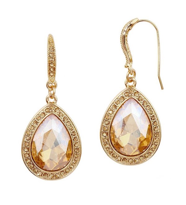 Mariell Pear-shape Champagne Gold Light Topaz Austrian Crystal Earrings for Prom- Bridesmaids- Homecoming - C812O6V6I1R