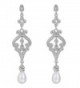 EVER FAITH Silver-Tone Pave CZ Cream Simulated Pearl Vintage Style Chandelier Dangle Earrings Clear - C5128M0EA79