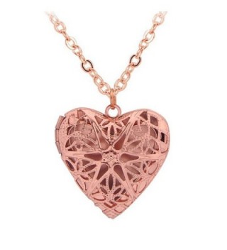 Vintage Hollow Out Filigree Love Heart Photo Locket Pendant Necklace Mother's Day Gifts - Rose Golden - CW17Z30XAML