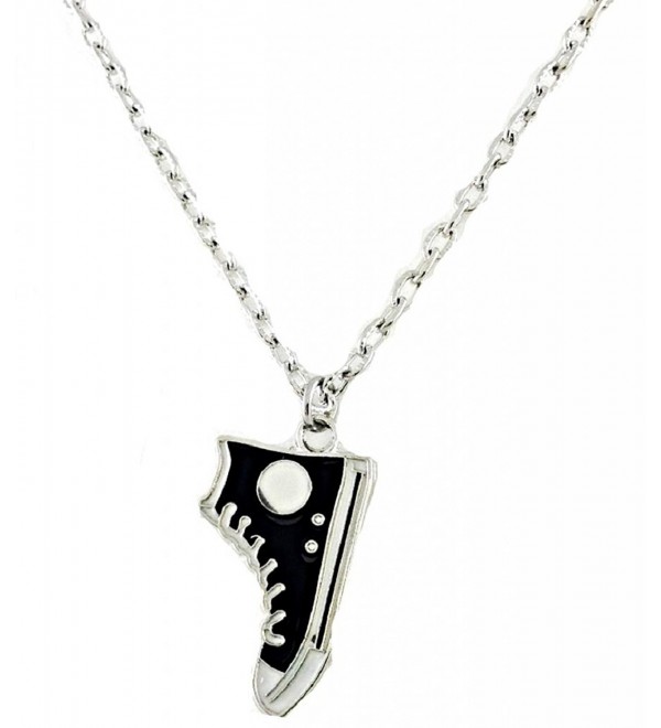 Fun Retro Black and White Sneaker/Shoe Charm Necklace in Antique Silver Toned Overlay - CY11HOJNCO3