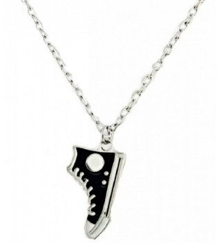 Fun Retro Black and White Sneaker/Shoe Charm Necklace in Antique Silver Toned Overlay - CY11HOJNCO3