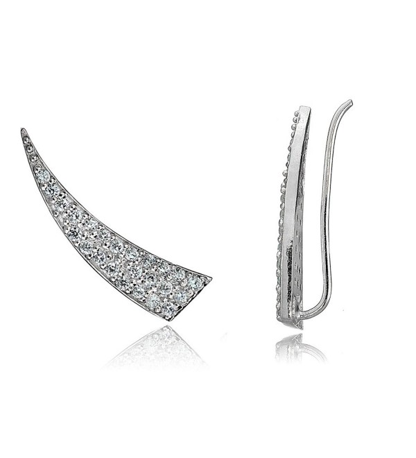 Sterling Silver Cubic Zirconia Horn Crawler Climber Hook Earrings - Sterling Silver - C912KLEBGL3