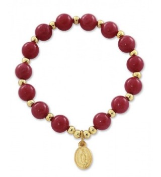 Our Lady of Guadalupe Medal Bracelet with Quartzite Dyed Dark Red Beads - 2 Inch - CA11S9BRXI1