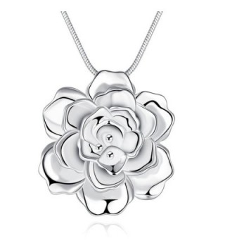 SunIfSnow Women Large Silver Plated Romantic Rose Flower Pendant Necklace - CC12ESSWK27