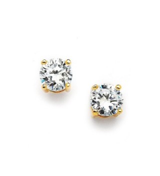 Mariell 2 Ct. Cubic Zirconia Stud Earrings -14K Gold Plated 8mm Round Cut CZ Simulated Diamond Studs - C711ZPBBK55