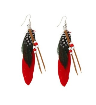 MFIIDEN Feather Earrings National Style Fashion Wild Ear Jewelry Simple Temperament Tassel Earrings Red - C8186KC4L6Q