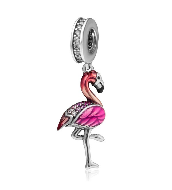 925 Sterling Silver Dangle Animal Charm with CZ Stone Pendant Charm for 3mm Snake Chain Bracelets - Flamingo - CM185K76H9T