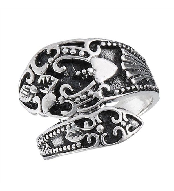 Oxidized Vintage Filigree Heart Spoon Ring Sterling Silver Thumb Band Sizes 7-10 - CJ182M393IS