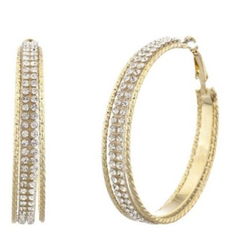 Lux Accessories Goldtone and Crystal Pave Double Row Cutout Hoop Earrings - CM12LHE3Z8X