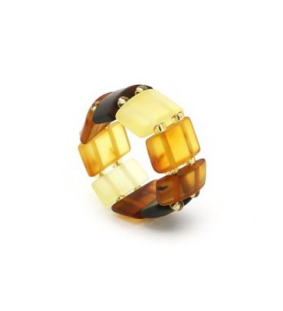 Genuine Natural Baltic Amber Adjustable Stretch Ring for Women - Mix / Matt - CD11UIMIBHB