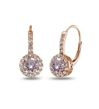 Rose Gold Flashed Sterling Silver Halo Leverback Drop Earrings created with Swarovski Crystals - June - Pink - CV185TARGHM