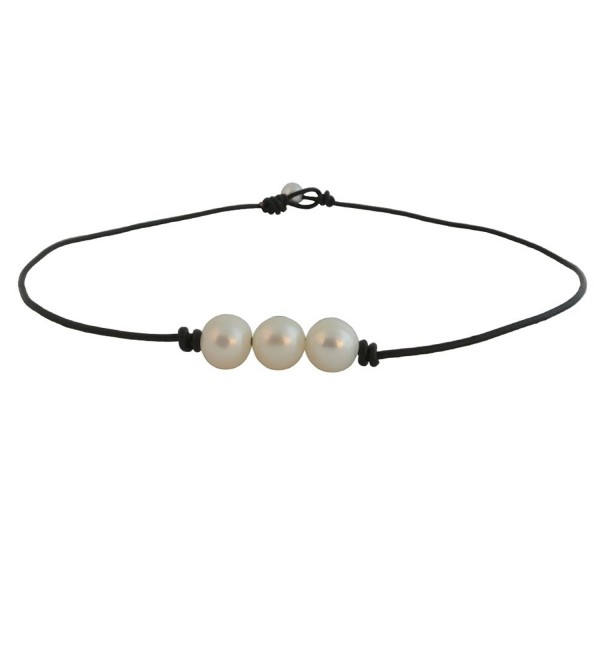 Bodai Freshwater Pearl Necklace Choker on Genuine Leather Cord for Women Girls - C5184QSTRAL