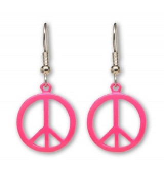 Neon Hot Pink Hippie Peace Sign Dangle Earrings - CZ11HODT261