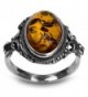 Sterling Silver Amber Oval Ring - CQ11FDBSU9B