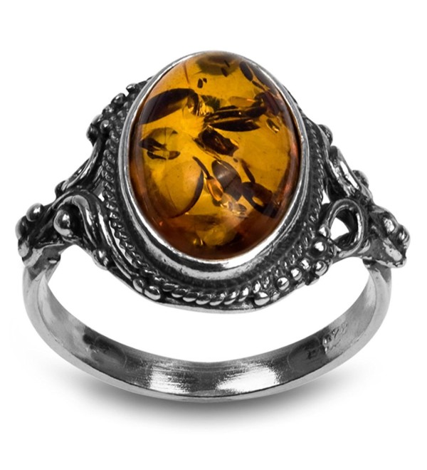 Sterling Silver Amber Oval Ring - CQ11FDBSU9B