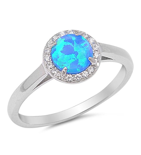 CHOOSE YOUR COLOR Sterling Silver Round Halo Ring - Blue Simulated Opal - CY12HBSIZ1L