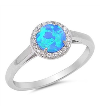 CHOOSE YOUR COLOR Sterling Silver Round Halo Ring - Blue Simulated Opal - CY12HBSIZ1L