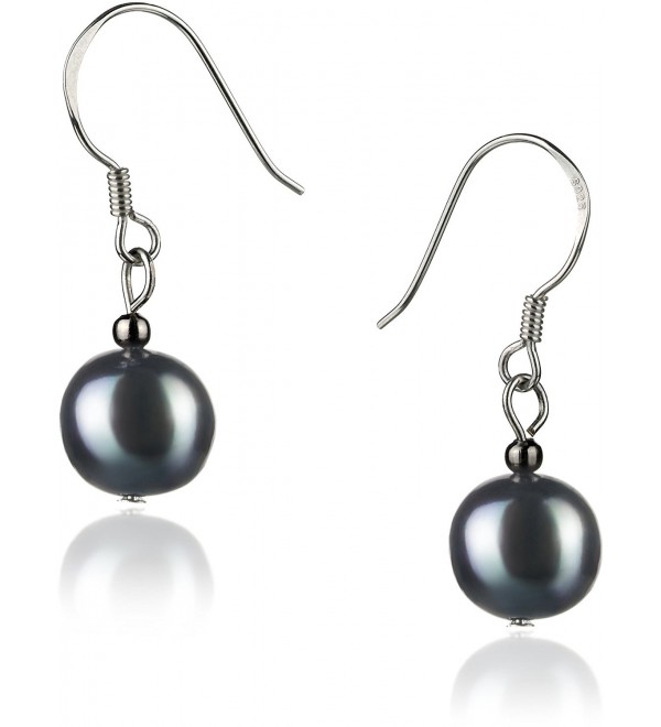 PearlsOnly - Teresa 8-9mm A Quality Freshwater 925 Sterling Silver Cultured Pearl Earring Pair - black - CN115F9ILV3