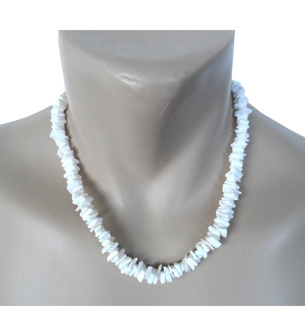 20" Hawaiian Shell Necklace White Chips Puka Surfer Beach Choker - CZ11VNLNHWZ